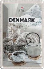 Blechschild 30x20 cm Dänemark weiß Teekanne gemütlich Decke Abenteuer Reisen Url