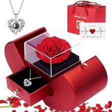 Ewige Rose, Konservierte Rosen, Rose Halskette Geschenk Set für Freundin Mama