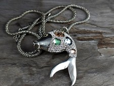 Anhänger Metall Glasstein Fisch 3D mit Kette Modeschmuck - umwerfend & grandios