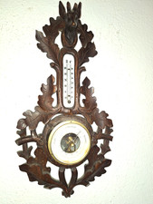 alte Wetterstation mit Barometer und Thermometer, Holz geschnitzt, um 1890