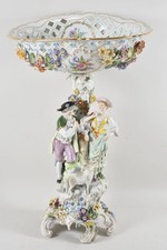 N92Q36- Dresden Porzellan Prunk Schale Durchbruch figurativ Paar Tiere um 1900 