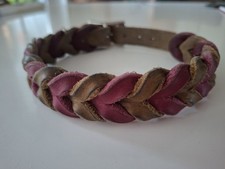 Fettleder Hundehalsband geflochten 34-40cm olive braun/beere 