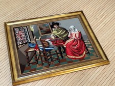 wunderschönes antikes Gobelin Stickbild im goldfarbenen Holzrahmen Porträt