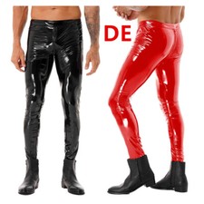 DE Herren Sexy Wetlook Glanz Lack-Optik Leggings Enge Disco Kostüm Clubwear