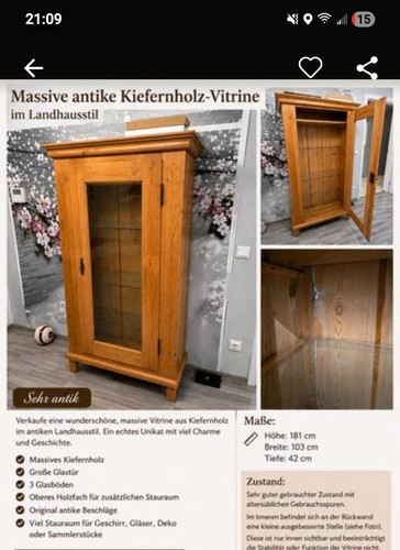 Antike kiefernholz vitrine - kiefernholz,