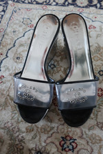 Chanel Plateau Transparent  Gr:35 Leder Plaform Wedges Silber Maße?