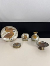5er Set Vintage Messing Wandteller Vasen & Schalen Ente Emaille Handarbeit