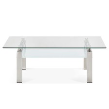 Couchtisch 4-Fuß Edelstahlgestell Glastischplatte Glasablageplatte gefrostet