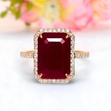 925 Sterlingsilber Rubin Smaragdschliff Lab-gezüchteter Halo Statement Ring f...