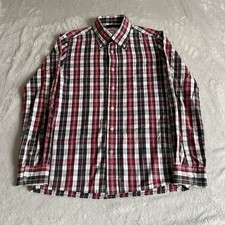 Brutus Trimfit Hemd Herren Small Rot Baumwolle Button Down Baumwolle Kariert Langarm