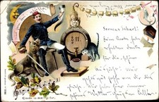 Studentika Litho Gaudeamus igitur, Student mit Schläger, Trinkhorn - 10780438