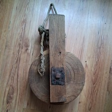 Antiker Flaschenzug mit Kette Holzrolle Umlenkrolle Loft  Landhaus  alt vintage 