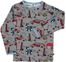 SMAFOLK Langarmshirt Longsleeve grau mit allover Feuerwehr Print 2-10 Jahre