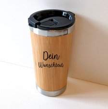 Thermobecher Isolierbecher Edelstahl Bambus mit Gravur personalisiert Name
