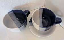 2 Jumbotassen mit 1 Unterteller,Weiß Blau,Höhe 8cm, Durchmesser 11cm,Kaffee Pott