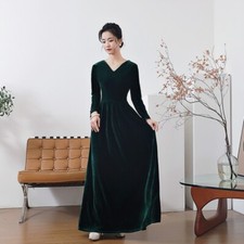 Damen Samt Maxi Kleid