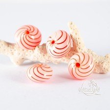 4x Glasperlen Hohlglasperlen Murano 15mm Lampwork rot weiss GlitzerInsel 01037