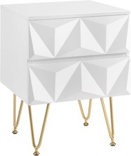 Nachttisch Beistelltisch Nachtschrank Nachtkommode 2 Schubladen Weiß &Gold 01GTC