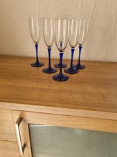 6 x Sektgläser Sektflöte  Luminarc France blauer Stiel, H= 23cm