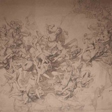 Peter Janssen d.Ä. Schlachtenszene Historienmalerei Bleistift Zeichnung vor 1900