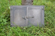 Backofentür, Ofentür aus Gusseisen Kamintür Schwarz Matt/Alt Silber Holz.. ZEb20