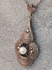 ✅️ Anhänger Kette Collier Art Deco Silber 830 Perle 20er 30er 