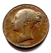 1 Farthing Kupfer Münze Großbritannien 1847 Queen Victoria
