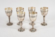 N91E09- 6x Metall Becher versilbert meist gemarkt PL III