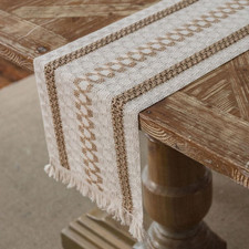 Modern Boho Beige Table Runner