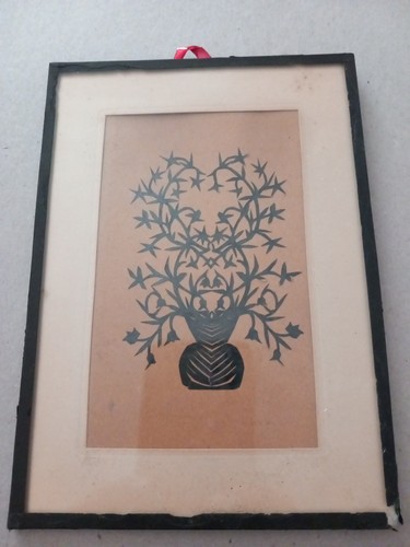 Alter scherenschnitt vase - scherenschnitt,