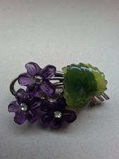 Vintage Brosche Veilchen 3 Blüten , Stiefmütterchen Blütenbrosche