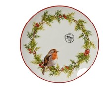 1 Frühstücksteller 19,5cm Porzellan - Teller mit Vogel Motiv Weihnachtsgeschirr 