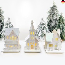 3 Stück Weihnachtsdorf mit Beleuchtung, Wichtelhaus mit Licht, Weihnachtsdeko 