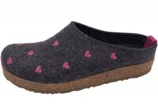 Haflinger Cuoricini Herzen Anthrazit Filz Clog Pantoffel Hausschuh 741031-04