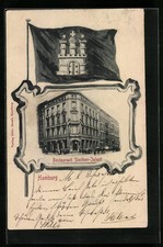 Hamburg, Ansichtskarte, Restaurant Siechen-Jalant, Fahne der Stadt 1904 