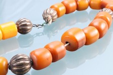 seltene Gebetskette alte Halskette echtes Silber Bernstein walzenförmig Collier