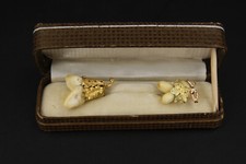 2x Anstecknadel 585 Grandelschmuck Gelbgold Hirschgrandeln Vintage 60er Jahre