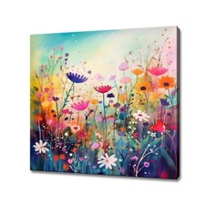 Bunte Wildblumen Wiese Aquarell Gemälde Stil Leinwanddruck