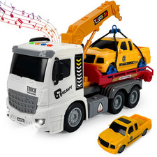 Abschlepper mit Rennwagen Großer Transporter LKW - Lastwagen mit Sound und Licht