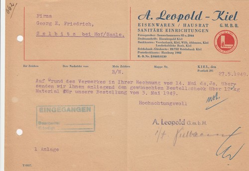 Kiel brief 1949 leopold - kiel,,
