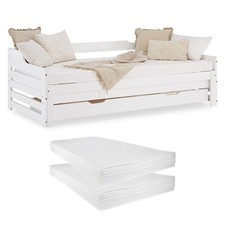 Gästebett mit Matratze Tagesbett ausziehbar 90x200 Holz Ausziehbett Homestyle4u