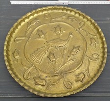 Massiver Messing Teller Orient, Motiv: Pfau, ca. 38 cm, Antik, 450 Gramm
