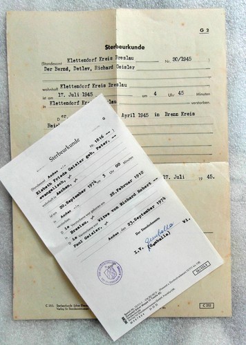 Sterbeurkunde 1945 1974 - sterbeurkunde,