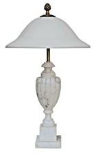 Riesige Art Déco Salon Tischleuchte Alabaster 1940er Schreibtischlampe Opalglas