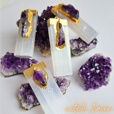 ✨ Selenit Anhänger mit Amethyst – Natürlicher Kristall – Schutz & Klarheit 5 cm