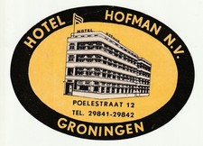 HOTEL HOFMANN N.V., GRONINGEN, alter Kofferaufkleber- vintage luggage Label