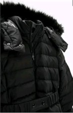 ZARA Jacke Daunenjacke Mantel Outerwear Gr. S Wind Schwarz KAPUZE FELL TOP ZUSTA