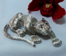 Schöne Pierre Lang Panther Brosche versilbert mit Steinchen / cg 398