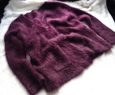 Dicke Angora Strickjacke Cardigan Gr. M Handstrick Taschen Bordeauxrot