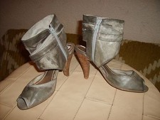 Laura Milani® offene Stiefeletten Damenstiefel Peeptoe Abend Party Grau Gr.36 